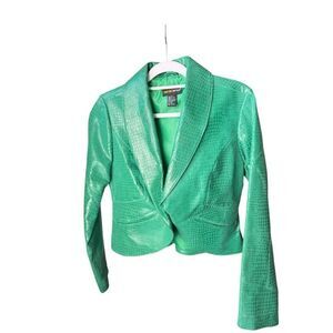 Metro style green retro snake print leather  biker jacket sz 10